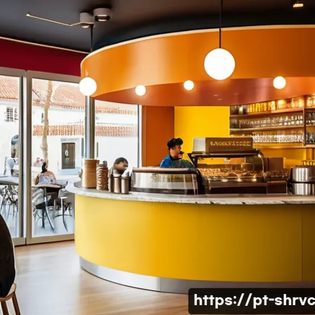 서비스 디자인 사고의 경영 전략적 활용 - **Prompt:** A vibrant, sun-drenched cafe interior in Lisbon, Portugal, with diverse customers happil...