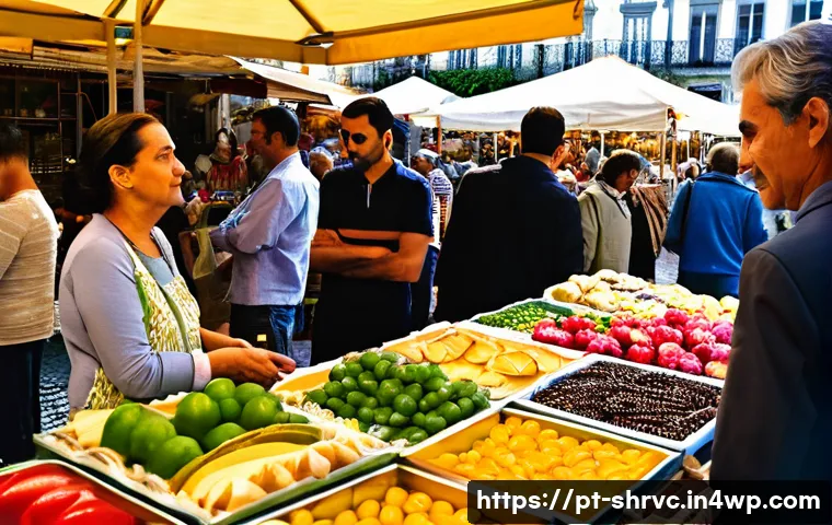 서비스 디자인 사고의 프로세스 단계 - **Empathy in a Historic Lisbon Market**
A vibrant, sunlit image capturing a diverse group of ser...