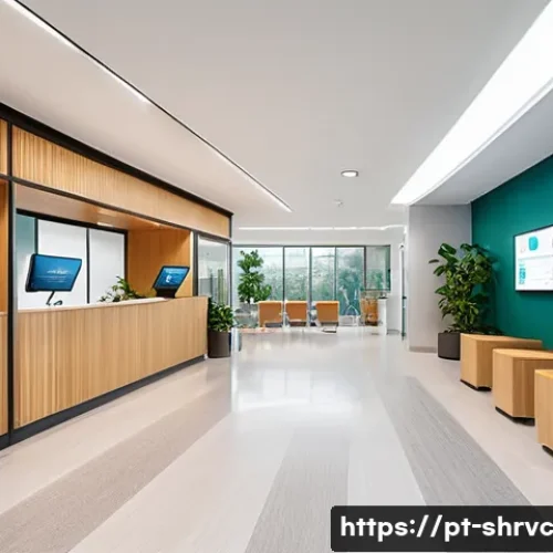 Home 33 서비스 디자인 사고의 적용 범위 확장하기 - A modern healthcare clinic interior in a Brazilian city, showcasing a welcoming reception area with ...