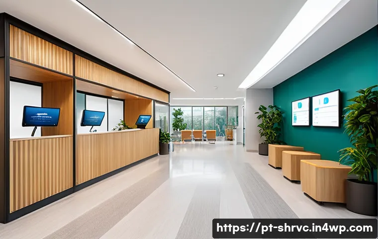 서비스 디자인 사고의 적용 범위 확장하기 - A modern healthcare clinic interior in a Brazilian city, showcasing a welcoming reception area with ...