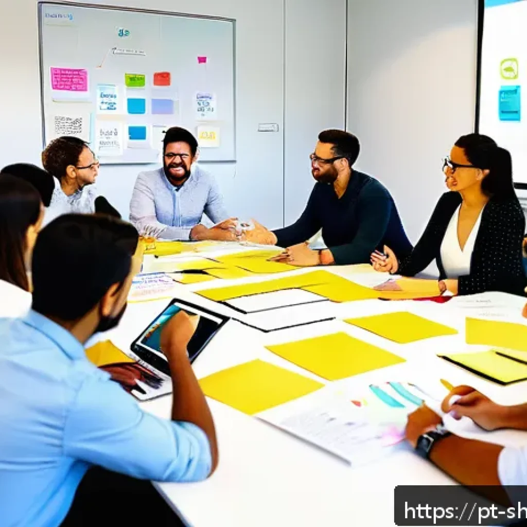 서비스 디자인 사고 워크숍 진행하기 - A vibrant and diverse multidisciplinary team engaged in a dynamic workshop setting, collaborating ar...