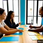 Home 23 서비스 디자인 사고를 통한 팀워크 향상 - Photorealistic service design workshop in a bright Lisbon coworking studio, a diverse Portuguese tea...