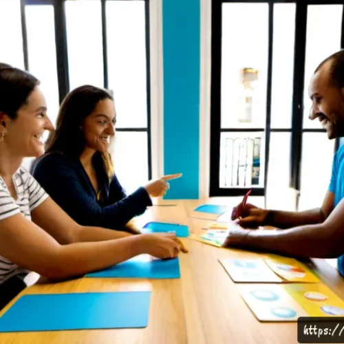 Home 17 서비스 디자인 사고를 통한 팀워크 향상 - Photorealistic service design workshop in a bright Lisbon coworking studio, a diverse Portuguese tea...